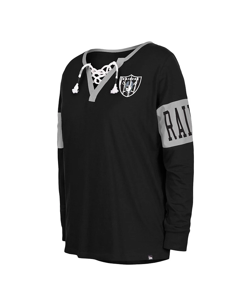 Women's New Era Black Las Vegas Raiders Lace-Up Notch Neck Long Sleeve T-shirt