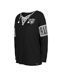 Women's New Era Black Las Vegas Raiders Lace-Up Notch Neck Long Sleeve T-shirt