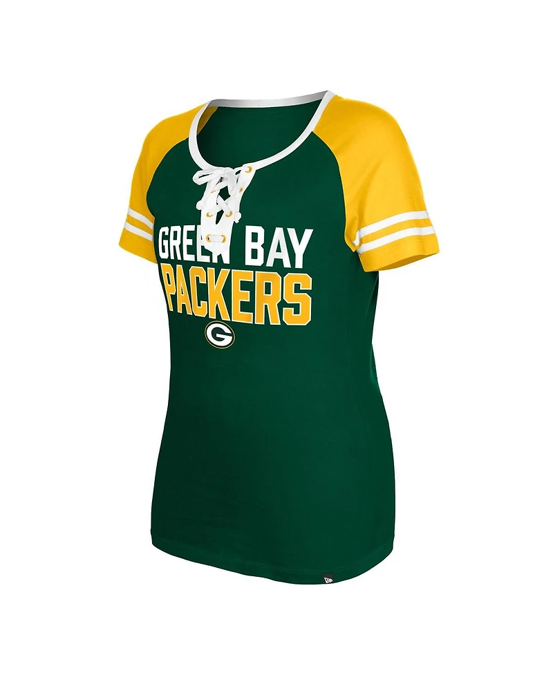 Women's New Era Green Green Bay Packers Raglan Lace-Up T-shirt