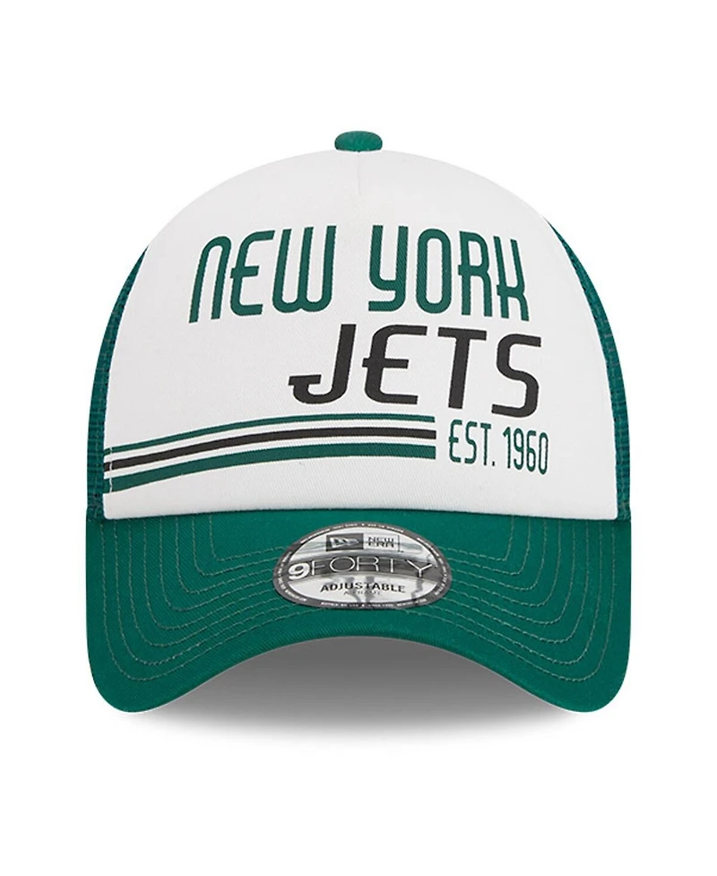 Men's New Era White, Green New York Jets Stacked A-Frame Trucker 9FORTY Adjustable Hat