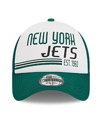 Men's New Era White, Green New York Jets Stacked A-Frame Trucker 9FORTY Adjustable Hat