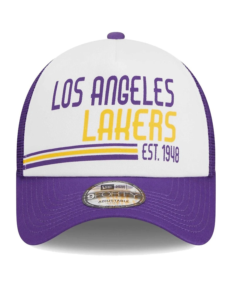 Men's New Era White Los Angeles Lakers Lift Pass Foam Front Trucker 9FORTY Adjustable Hat