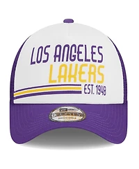 Men's New Era White Los Angeles Lakers Lift Pass Foam Front Trucker 9FORTY Adjustable Hat