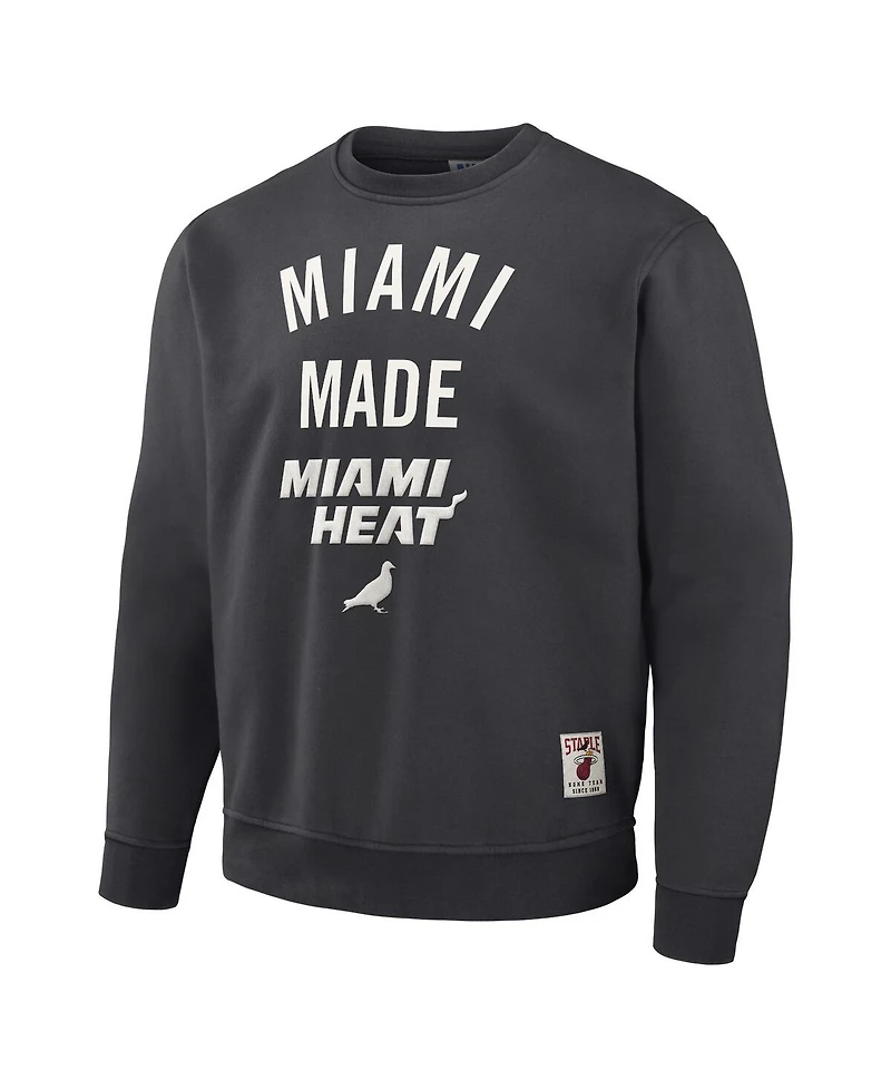 Men's Nba x Staple Anthracite Miami Heat Plush Pullover Sweatshirt