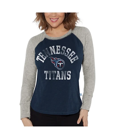 Women's G-iii 4Her by Carl Banks Navy, Heather Gray Distressed Tennessee Titans Waffle Knit Raglan Long Sleeve T-shirt