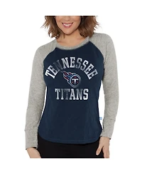 Women's G-iii 4Her by Carl Banks Navy, Heather Gray Distressed Tennessee Titans Waffle Knit Raglan Long Sleeve T-shirt