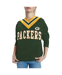Women's Tommy Hilfiger Green Green Bay Packers Heidi Raglan V-Neck Sweater