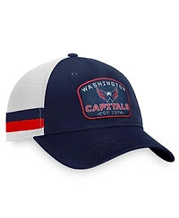 Men's Fanatics Navy, White Washington Capitals Fundamental Striped Trucker Adjustable Hat