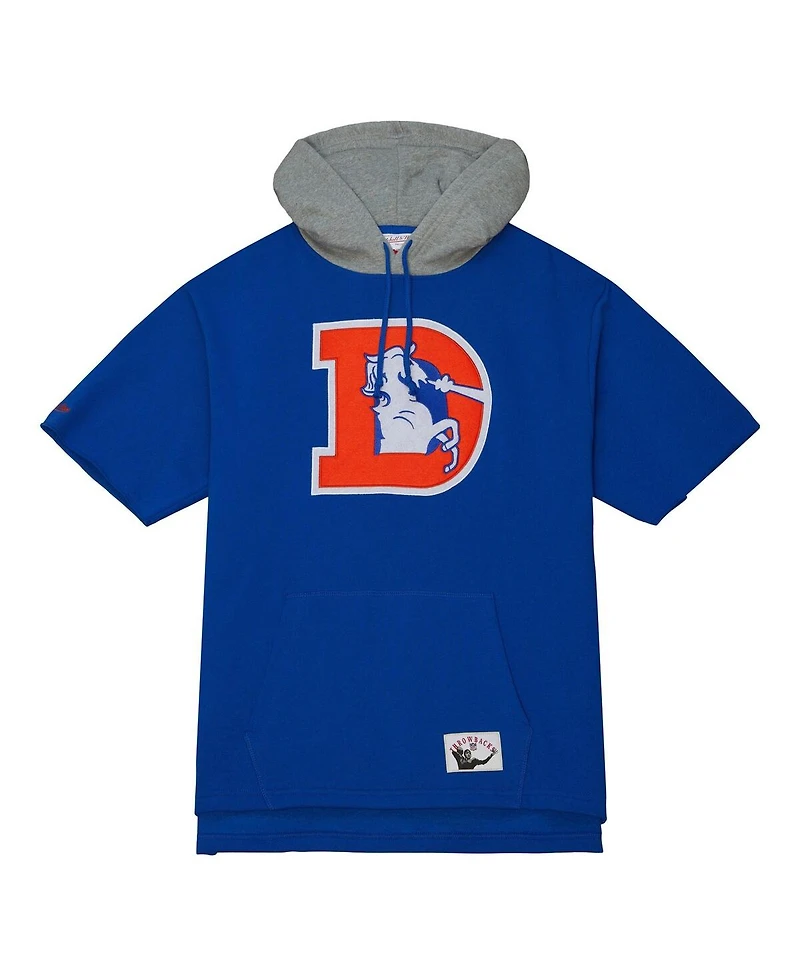 Men's Mitchell & Ness Royal Denver Broncos Postgame Short Sleeve Hoodie