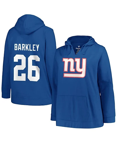 Women's Profile Saquon Barkley Royal New York Giants Plus Player Name and Number Pullover Hoodie