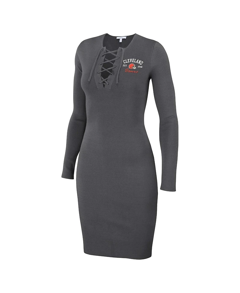 Women's Wear by Erin Andrews Charcoal Cleveland Browns Lace Up Long Sleeve Dress