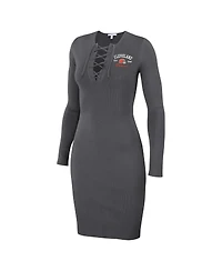 Women's Wear by Erin Andrews Charcoal Cleveland Browns Lace Up Long Sleeve Dress