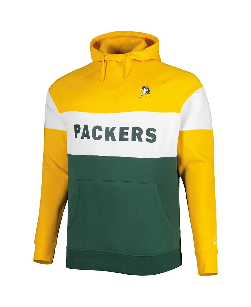 Men's New Era Green Distressed Bay Packers Big and Tall Throwback Colorblock Raglan Pullover Hoodie