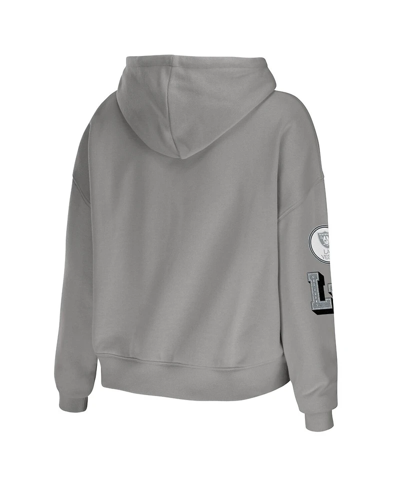 Women's Wear by Erin Andrews Gray Las Vegas Raiders Plus Size Modest Cropped Pullover Hoodie