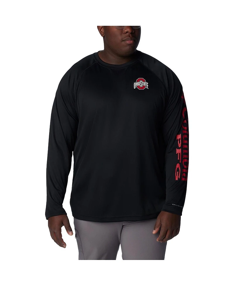 Men's Columbia Black Ohio State Buckeyes Big and Tall Terminal Tackle Omni-Shade Raglan Long Sleeve T-shirt