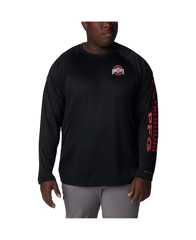 Men's Columbia Black Ohio State Buckeyes Big and Tall Terminal Tackle Omni-Shade Raglan Long Sleeve T-shirt