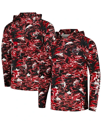 Men's Columbia Black South Carolina Gamecocks Pfg Terminal Tackle Omni-Shade Rippled Long Sleeve Hooded T-shirt
