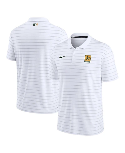 Men's Nike White Oakland Athletics Authentic Collection Striped Performance Pique Polo Shirt