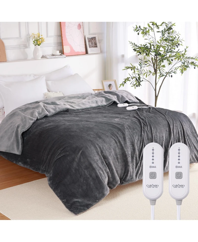 Caromio Queen Flannel Sherpa Electric Heated Blanket with Dual Control, 84" x 90"