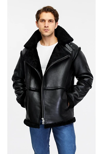 Furniq Uk Men's Fashion Leather Jacket Wool, Black