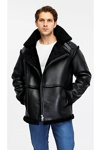 Furniq Uk Men's Fashion Leather Jacket Wool, Black