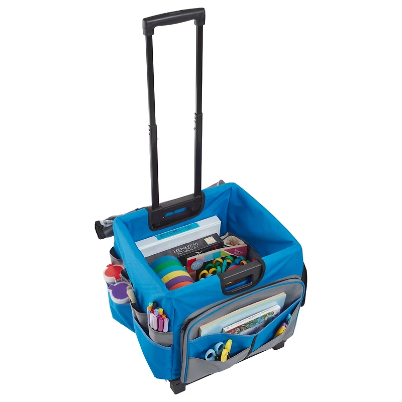 ECR4Kids Universal Rolling Cart with Canvas Organizer Bag, Blue/Grey, 1
