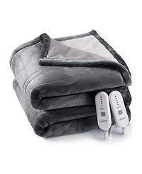 Caromio Queen Reversible Flannel Electric Heated Blanket with Dual Control, 84" x 90"