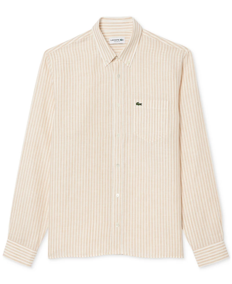 Lacoste Men's Long Sleeve Striped Button-Down Linen Shirt