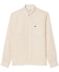 Lacoste Men's Long Sleeve Striped Button-Down Linen Shirt