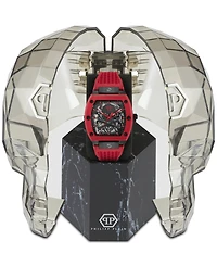 Philipp Plein Men's Automatic The Skeleton Red Silicone Strap Watch 44mm