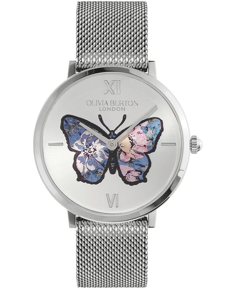 Olivia Burton Women's Signature Butterfly Silver-Tone Stainless Steel Mesh Watch 35mm