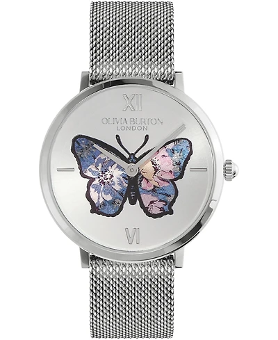 Olivia Burton Women's Signature Butterfly Silver-Tone Stainless Steel Mesh Watch 35mm