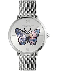 Olivia Burton Women's Signature Butterfly Silver-Tone Stainless Steel Mesh Watch 35mm