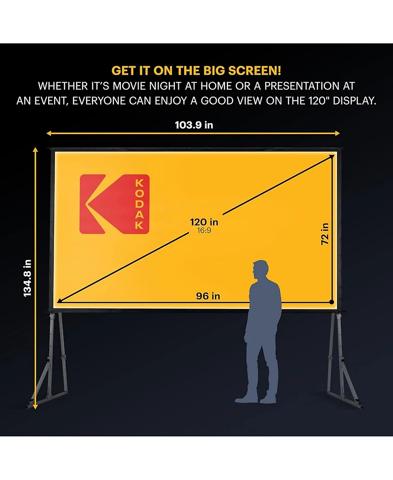 Kodak 120" Projector Screen w/Stand, Fast Fold Front Projection Screen