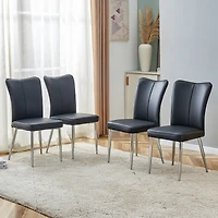 Modern minimalist dining chairs, black Pu leather curved backrest and seat cushions, electroplated metal chair legs, suitable for restaurants, bedroom