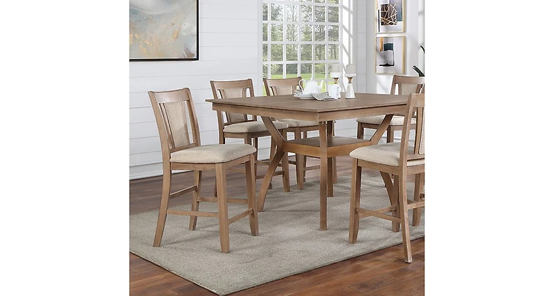 2 Counter Height Chairs in Natural Tone & Beige Wood