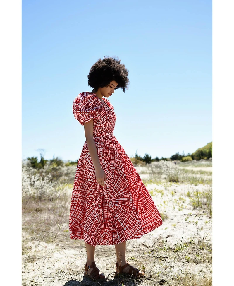 Jessie Zhao New York Red Gingham Taffeta Midi Dress