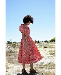 Jessie Zhao New York Red Gingham Taffeta Midi Dress