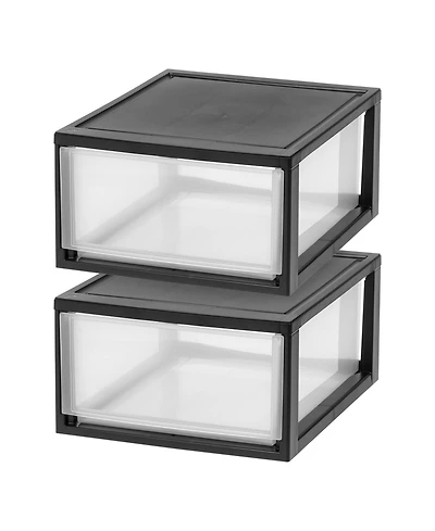 Iris Usa 30 Qt. Stackable Storage Drawer, 2 Pack, Plastic Drawer Organizer with Clear Doors for Pantry, Bedroom, Closet, Kitchen, Under-Sink