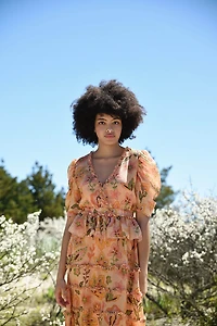 Jessie Zhao New York Gold Garden Metallic Midi Dress