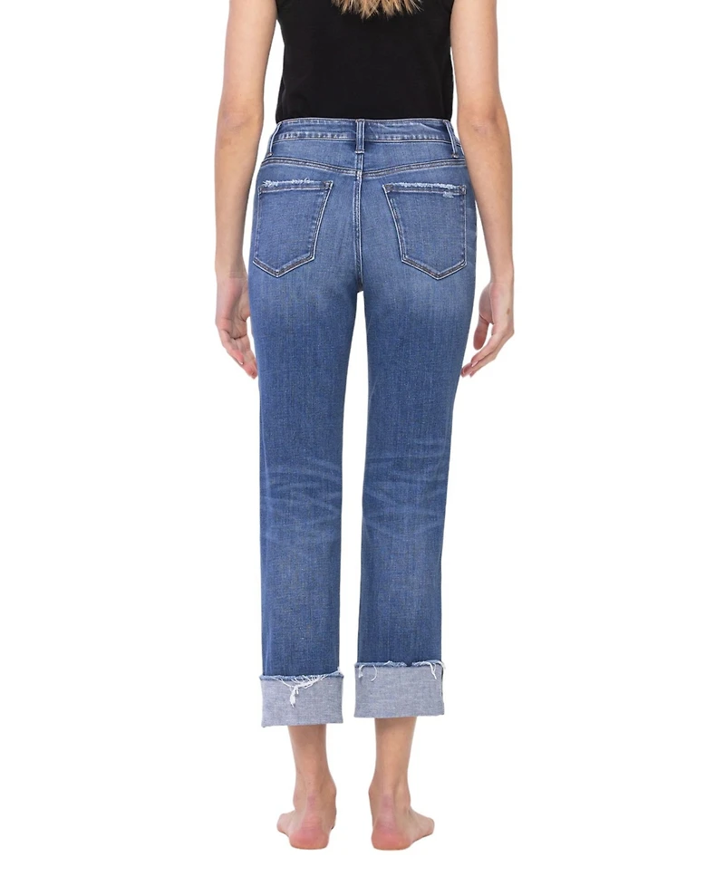Flying Monkey Women's High Rise Regular Cuffed Straight Jeans