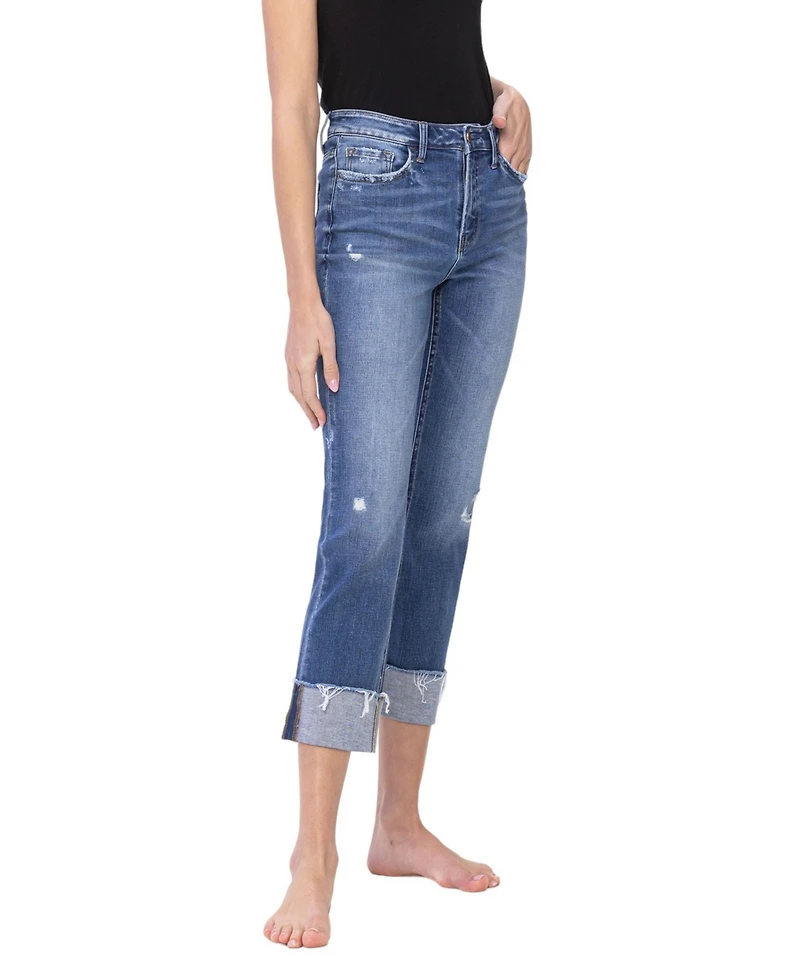 Flying Monkey Women's High Rise Regular Cuffed Straight Jeans
