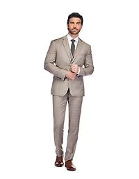 Gino Vitale Men's 3 Piece Slim Fit Brown Check Suit