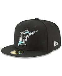 Men's New Era Black Florida Marlins Cooperstown Collection Wool 59FIFTY Fitted Hat