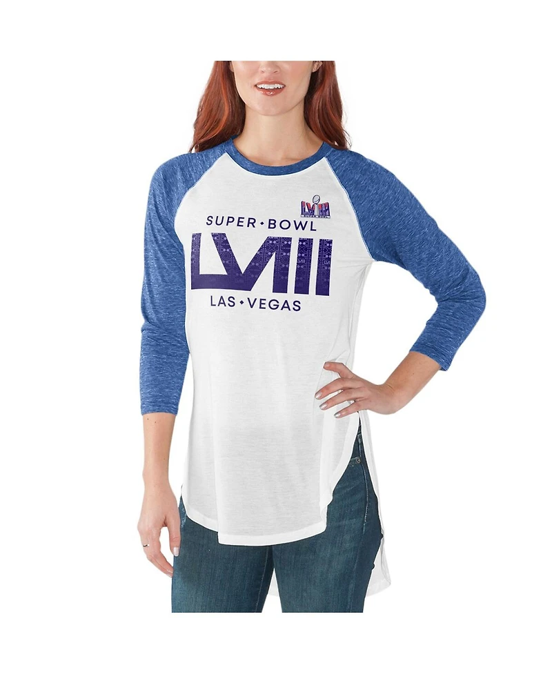 Women's G-iii 4Her by Carl Banks White, Royal Super Bowl Lviii Tailgate Raglan 3/4 Sleeve T-shirt
