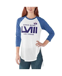 Women's G-iii 4Her by Carl Banks White, Royal Super Bowl Lviii Tailgate Raglan 3/4 Sleeve T-shirt