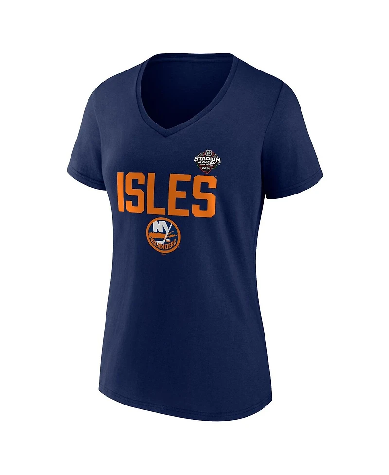 Women's Fanatics Navy New York Islanders 2024 Nhl Stadium Series Logo V-Neck T-shirt