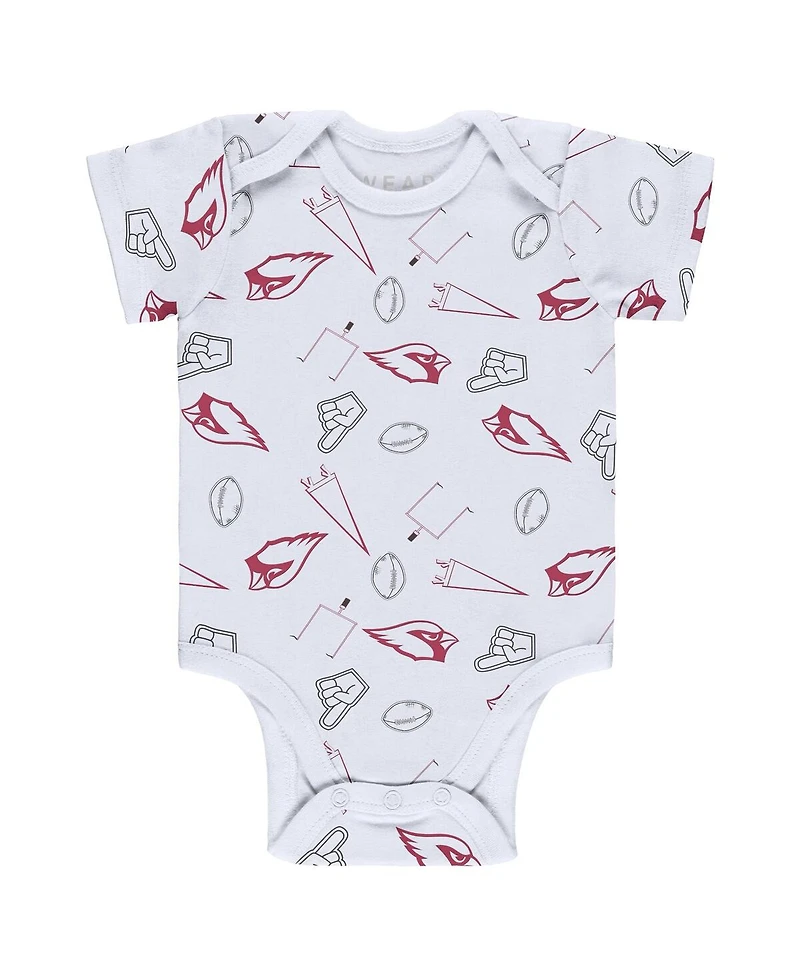 Baby Boys and Girls Wear by Erin Andrews Gray, Cardinal, White Arizona Cardinals Three-Piece Turn Me Around Bodysuits and Pant Set