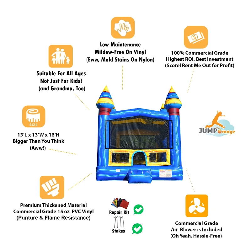 JumpOrange Melting Artic Commercial Grade Bounce House 13x13 for Kids and Adults (with Blower), Basketball Hoop, Outdoor Indoor, Bouncer Jumper, Birth