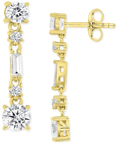 Cubic Zirconia Round & Baguette Linear Drop Earrings